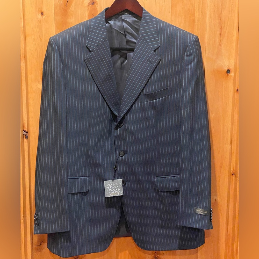 CORNELIANI SPORT COAT JACKET dark blue with stripes, NWT size 56 virgin …